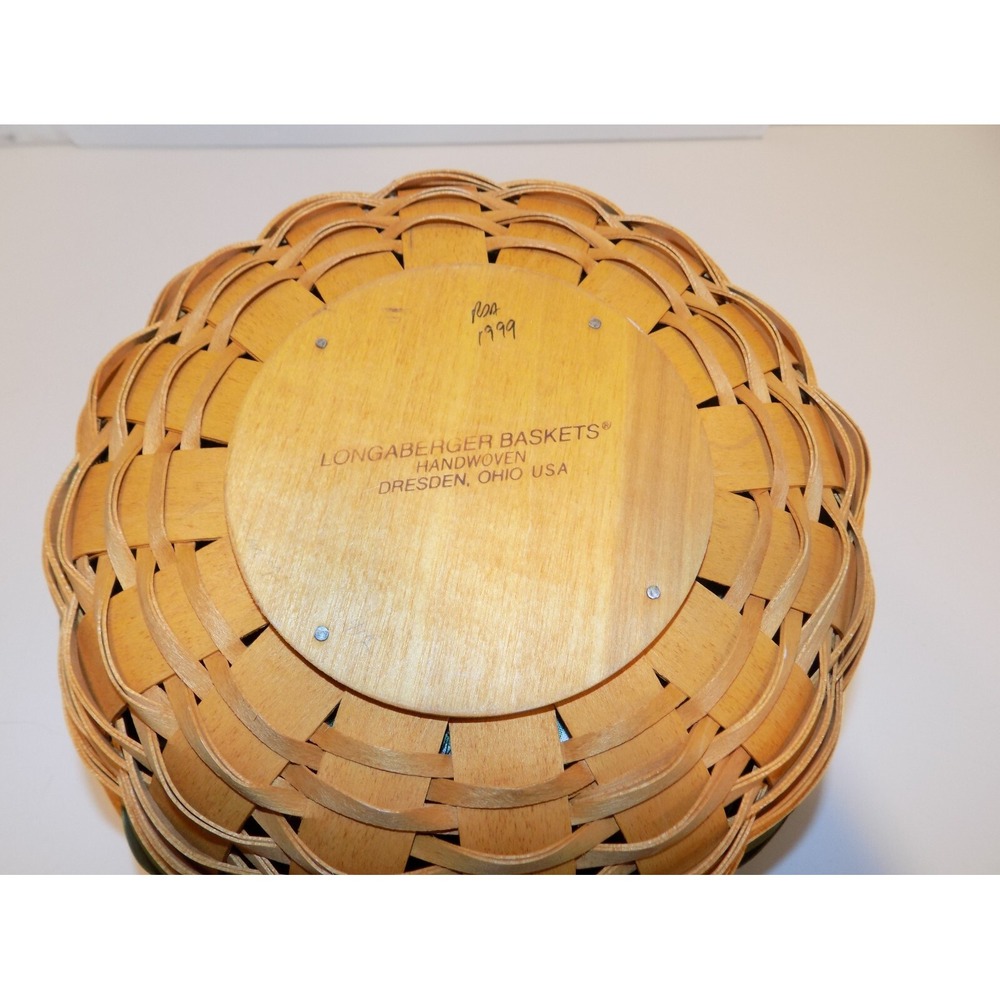 Popcorn Basket w/ Liner & Protector 1999 Christmas Holiday Longaberger GREEN - Picture 7 of 16